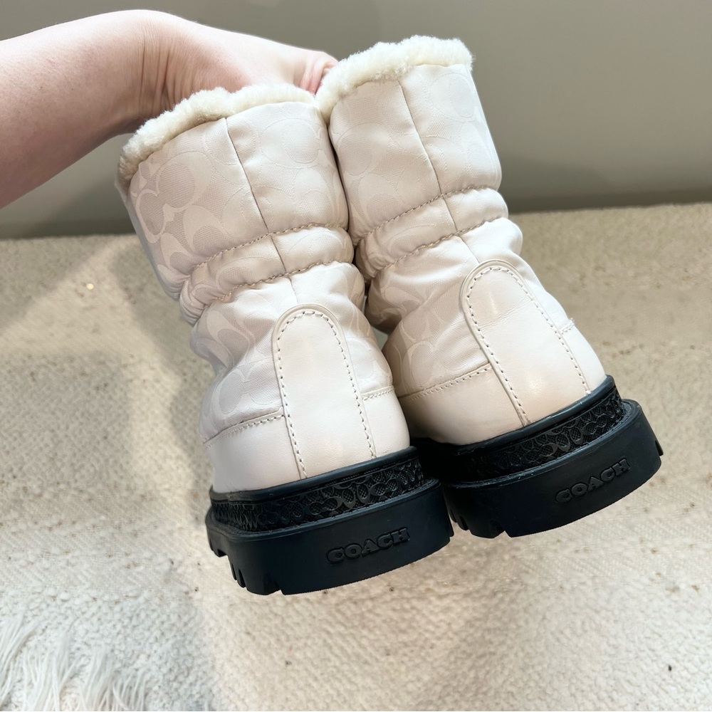 COACH Kailee Boots Off White Nylon/Lamb Fur/Black Leather Winter Booties 9.5 NEW - Picture 10 of 13